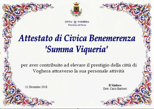 Cerimonia consegna attestato Civica benemerenza "Summa Viqueria" 